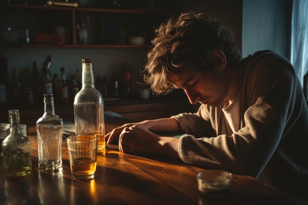 Persona reflexionando sobre las primeras etapas del alcoholismo y la importancia de buscar ayuda.